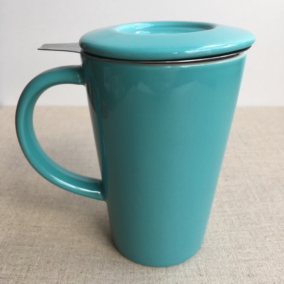 David’s Tea Blue Ceramic Mug with Strainer & Cover - Picture 1 of 7